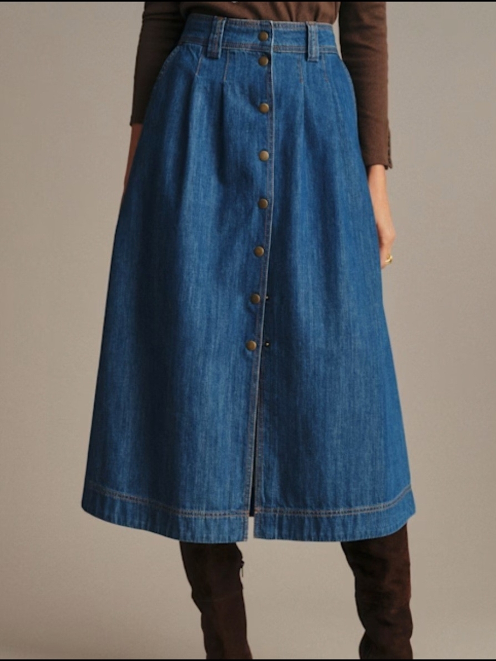 Sezane Clarine Skirt Button Front Denim Midi Skirt 36/4